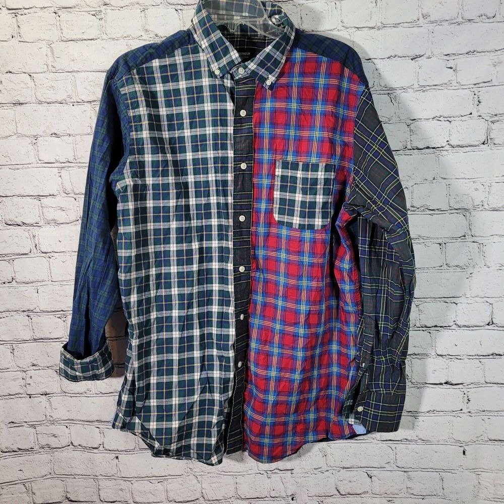 Cremieux Button Down Shirt Mens L Multicolor Excellent Patchwork Plaid Cotton